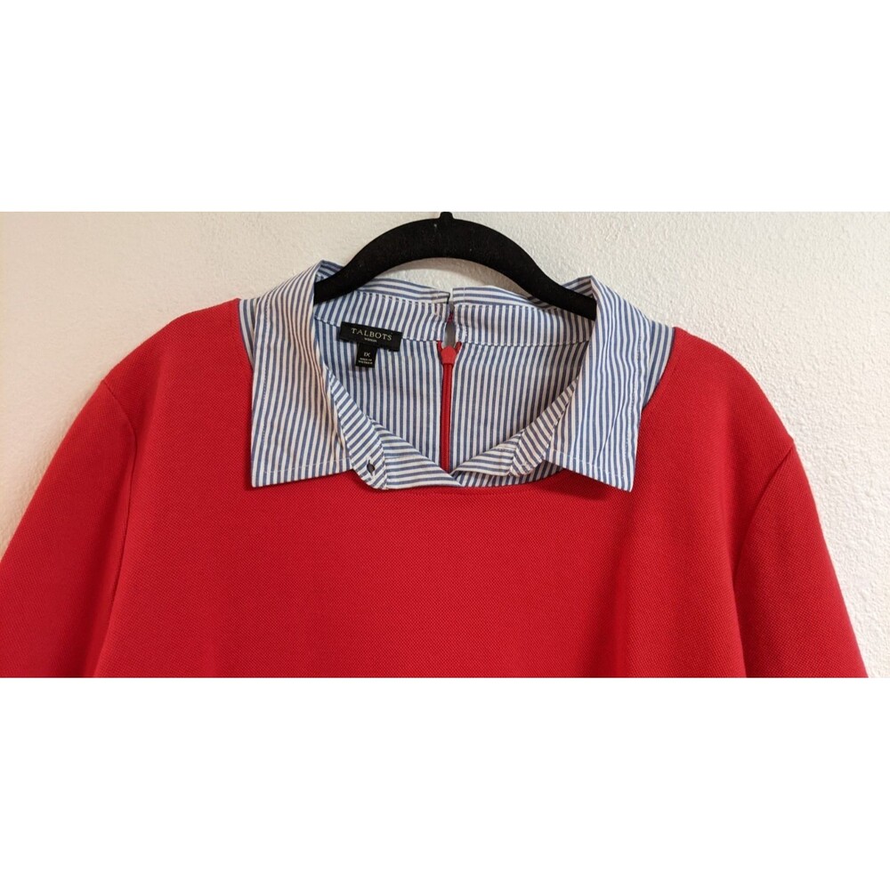 NEW~Women's TALBOTS Red Pique Cotton Layered Look Collared Shirt Dress Size 1X - Picture 3 of 16